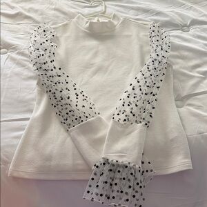SHEIN White Blouse with Polka Dot Sleeves